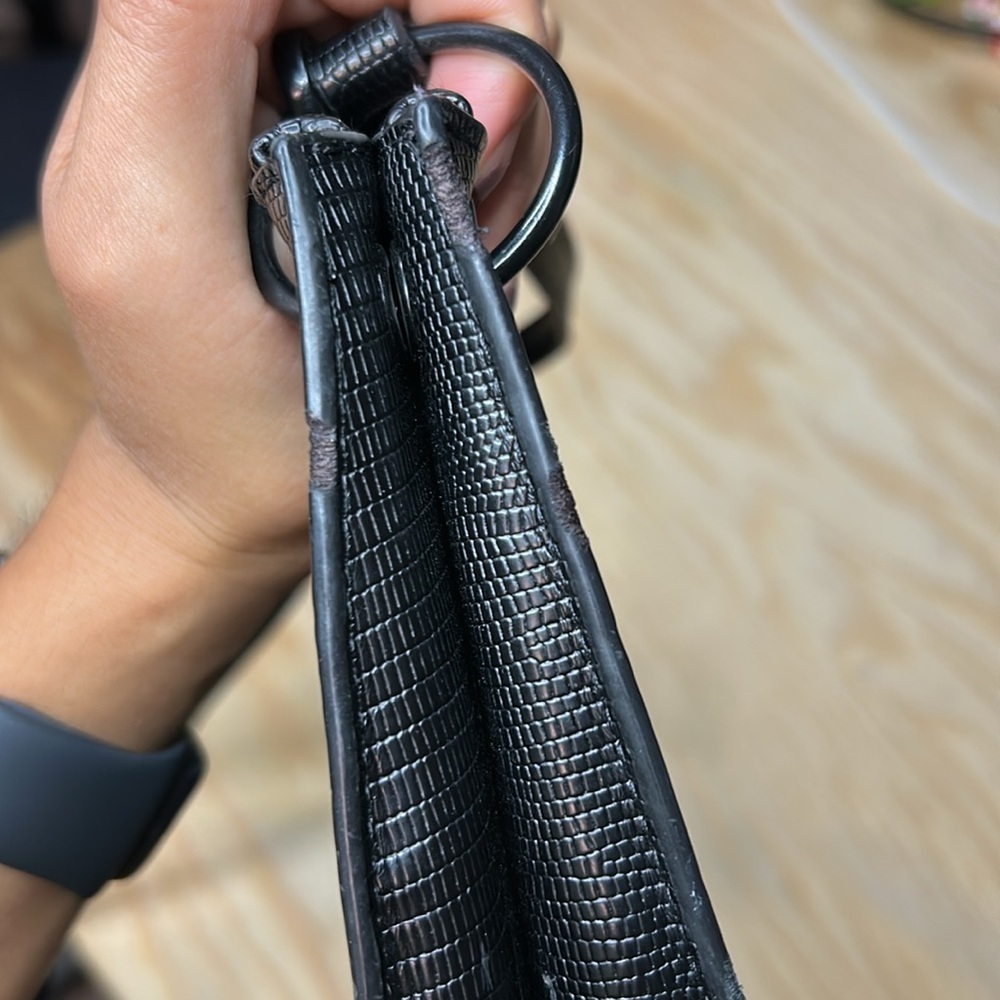 Aldo Black Textured Handbag - Faux Lizard-Skin + Grommet Strap - Picture 7 of 9